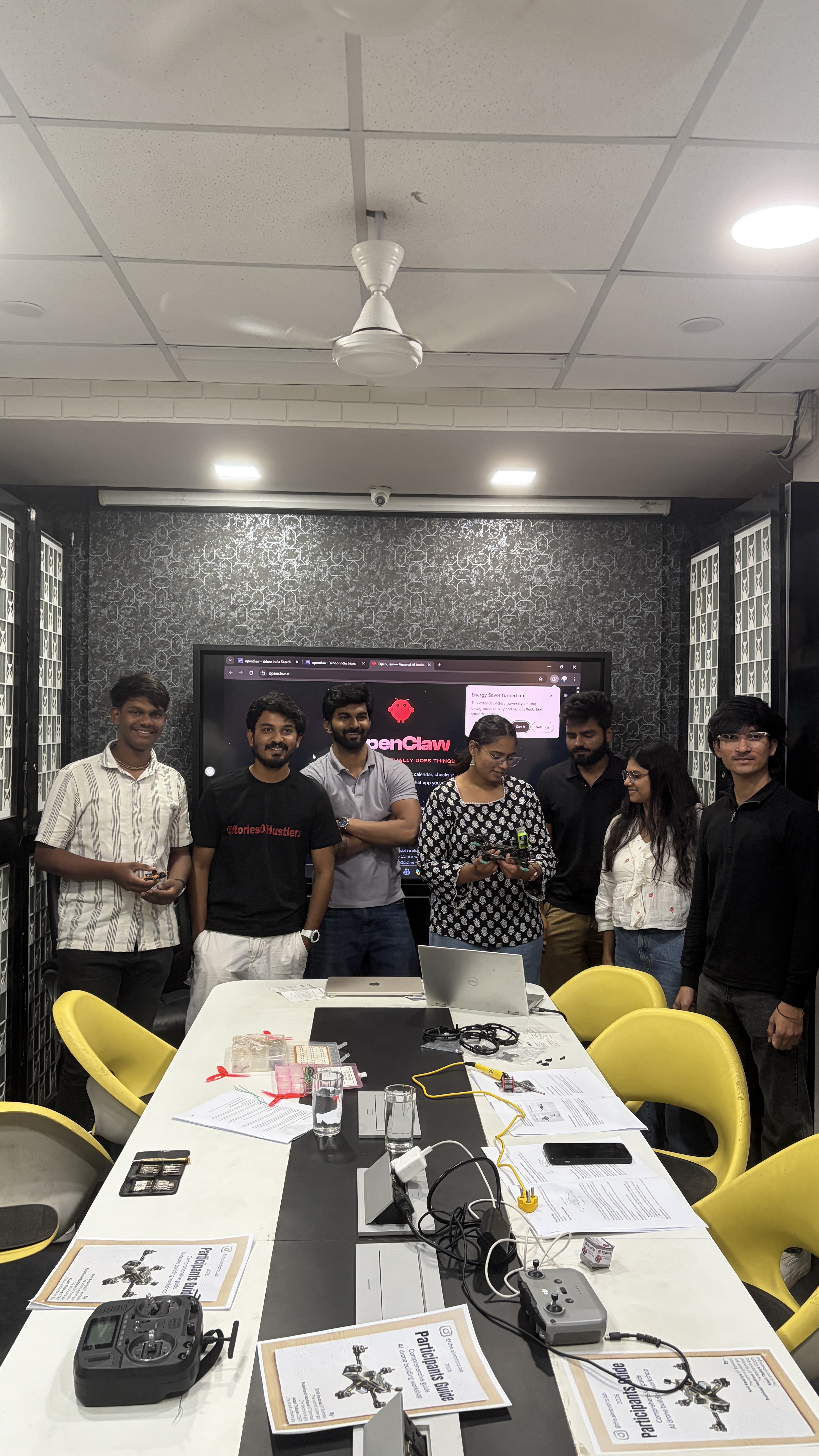 Workshop participants with drones and OpenClaw presentation